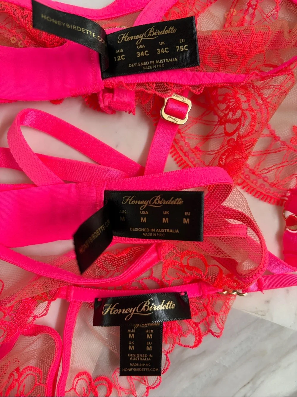 Honey Birdette Bella Neon Pink 4 Piece Set | 34C | Medium